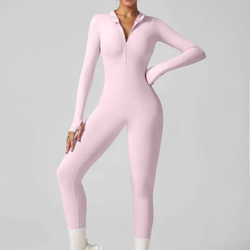 Women's autumn and winter long-sleeved yoga jumpsuit, front zipper design, quick-drying and breathable yoga tights, suitable for yoga and fitness training, Sports Jumpsuit, Yoga Workout Jumpsuits