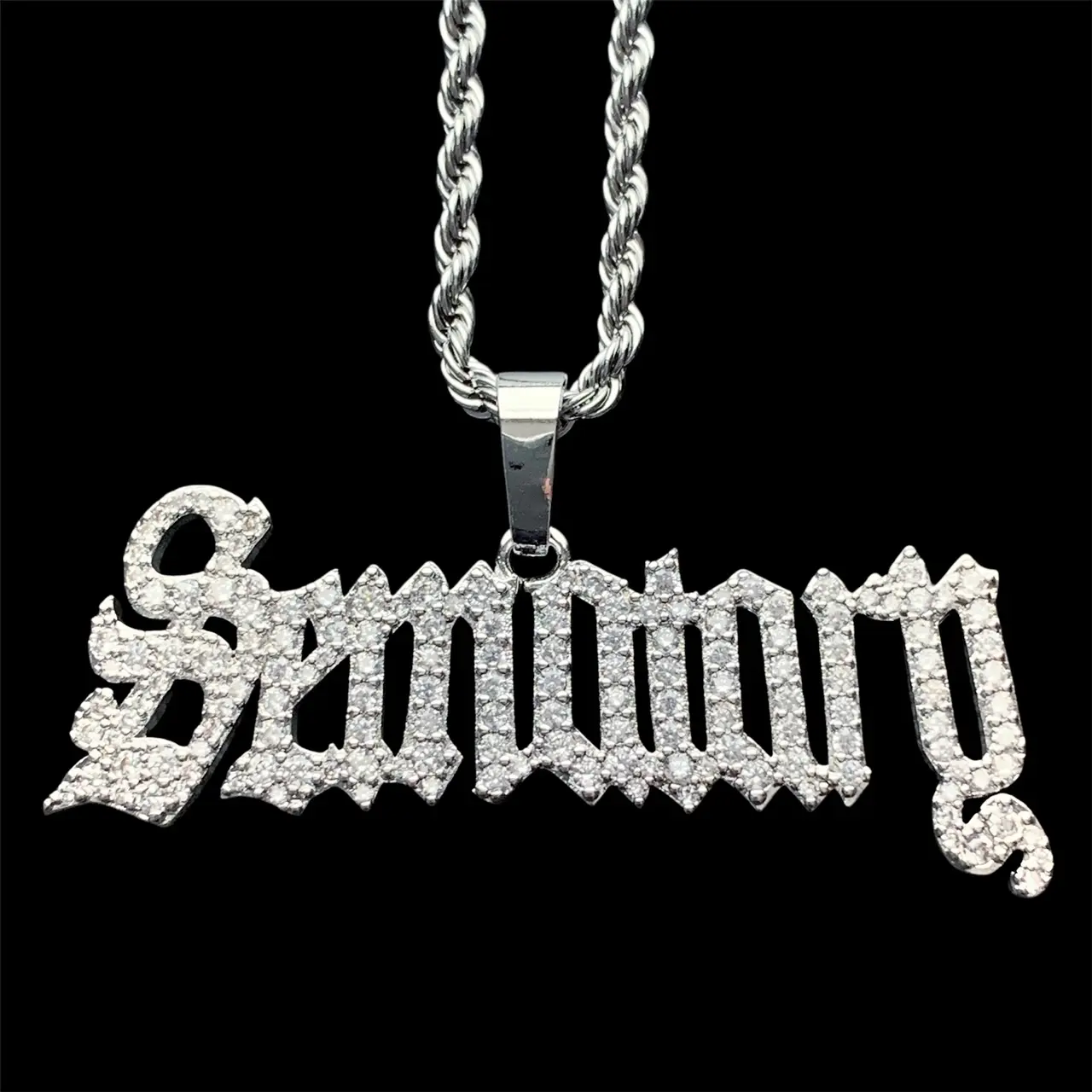 Iced Out Sematary Necklace Silver Plated Haunted Mound Pendant with Cubic Zirconia Stones & Free Gift Choice of Chain Brass with Silver Plating