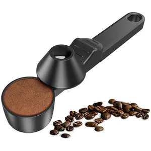 Coffee Scoop with Funnel for Reusable K Cup Pods, 2 Tablespoon Measuring Spoon for Ground Coffee, Protein Powder and Tea, Black, 1 Pack