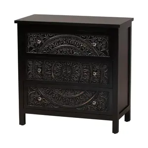 Baxton Studio Yelena Black Wood 3-Drawer Storage Cabinet