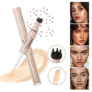 Dual-Ended Freckle Pen Highlighter Concealer Set, 4 Colors, High Pigment Waterproof Makeup Tool, Creates Natural Freckles, 3D Highlight & Contour, Easy to Apply for Daily Makeup, Full Face Makeup