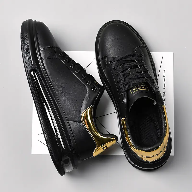 Men's Casual Trainers - Patchwork Lace-Up Breathable Shock-Absorbent PU Leather Trending Sneakers, Sporty Athletic Chic All-Match Shoes for Daily Wear & Gym Use
