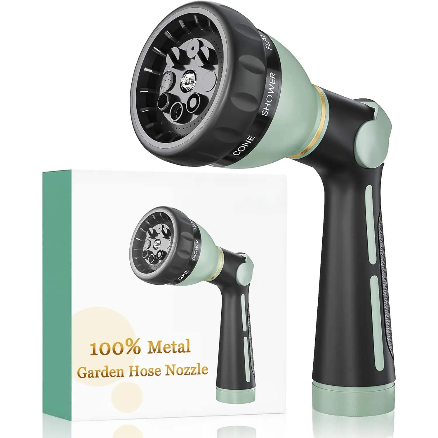Garden Hose Nozzle Heavy Duty,  Metal Water Hose Nozzle Sprayer with 8 Spray Patterns, High  Sprayer Nozzle with Thumb Control, On Off Valve for Garden Watering,  & Pet Washing