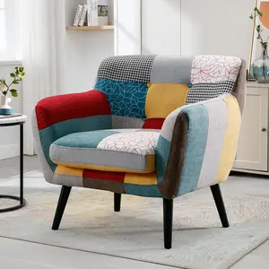 [Summer Break Sale] Ebello 33.5" Wide Comfy Colorful Plaid Linen Fabric Accent Arm Chair for Living Room
