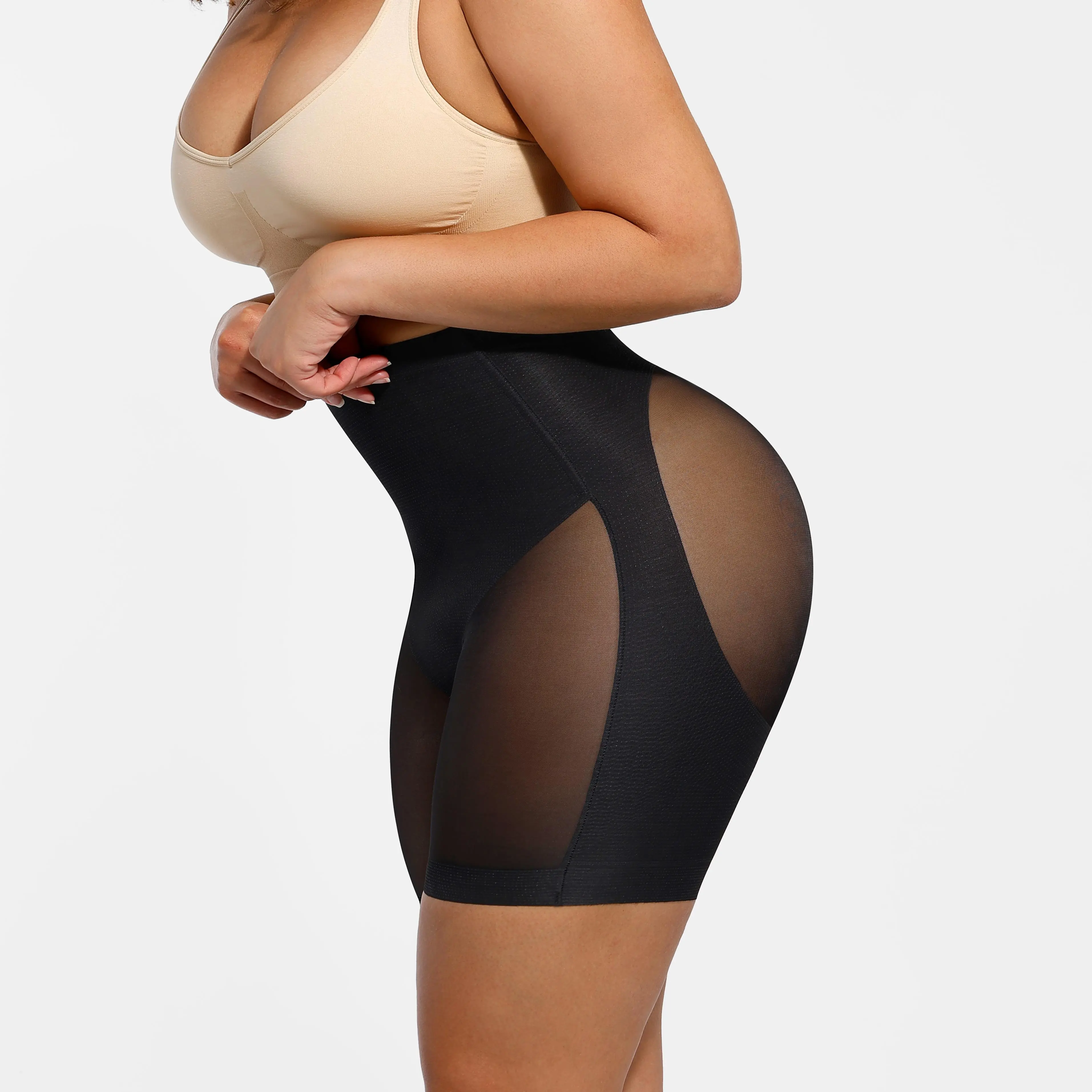 FeelinGirl Mesh Shapewear Shorts, Seamless Butt Lifting & Thigh Slimming Underwear for Women