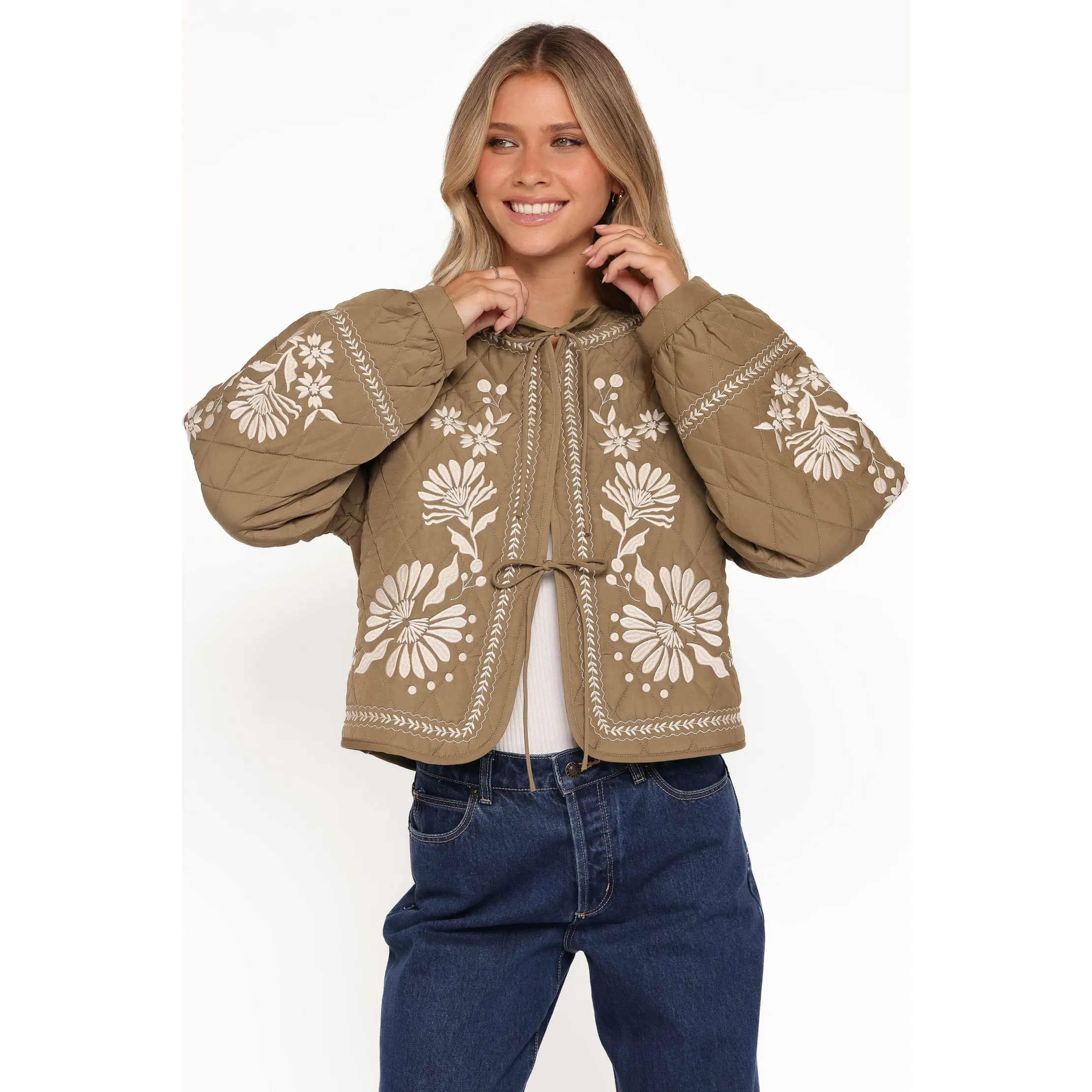 Vako Quilted Embroidered Jacket - Olive Vako Quilted Embroidered Jacket - Olive