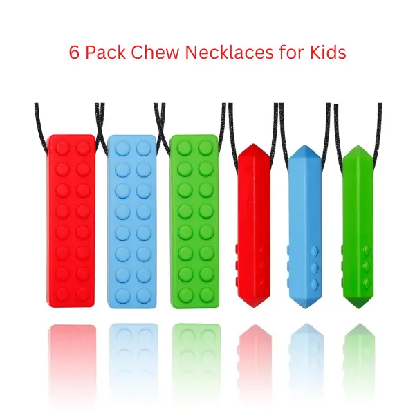 6 Pack Chew Necklaces for Kids, Silicone Chewy Teething Necklace, Sensory Oral Fidget Pendant for Boys & Girls Halloween Gift