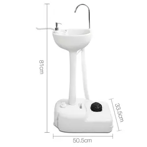 Weisshorn Camping Basin Portable Hand Wash Sink Stand 19L Capacity with Foot Pump & Wheels for Easy Transport 81x50.5x33.5cm