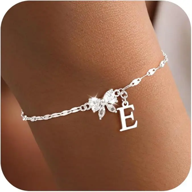 E letter bow zircon bracelet