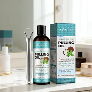 Aliver Coconut Oil Mint Mouthwash 237ML, Natural Daily Teeth Whitening, Includes Tongue Scraper and Measuring Cup, Fresh Breath, Oral Hygiene, One Month Supply