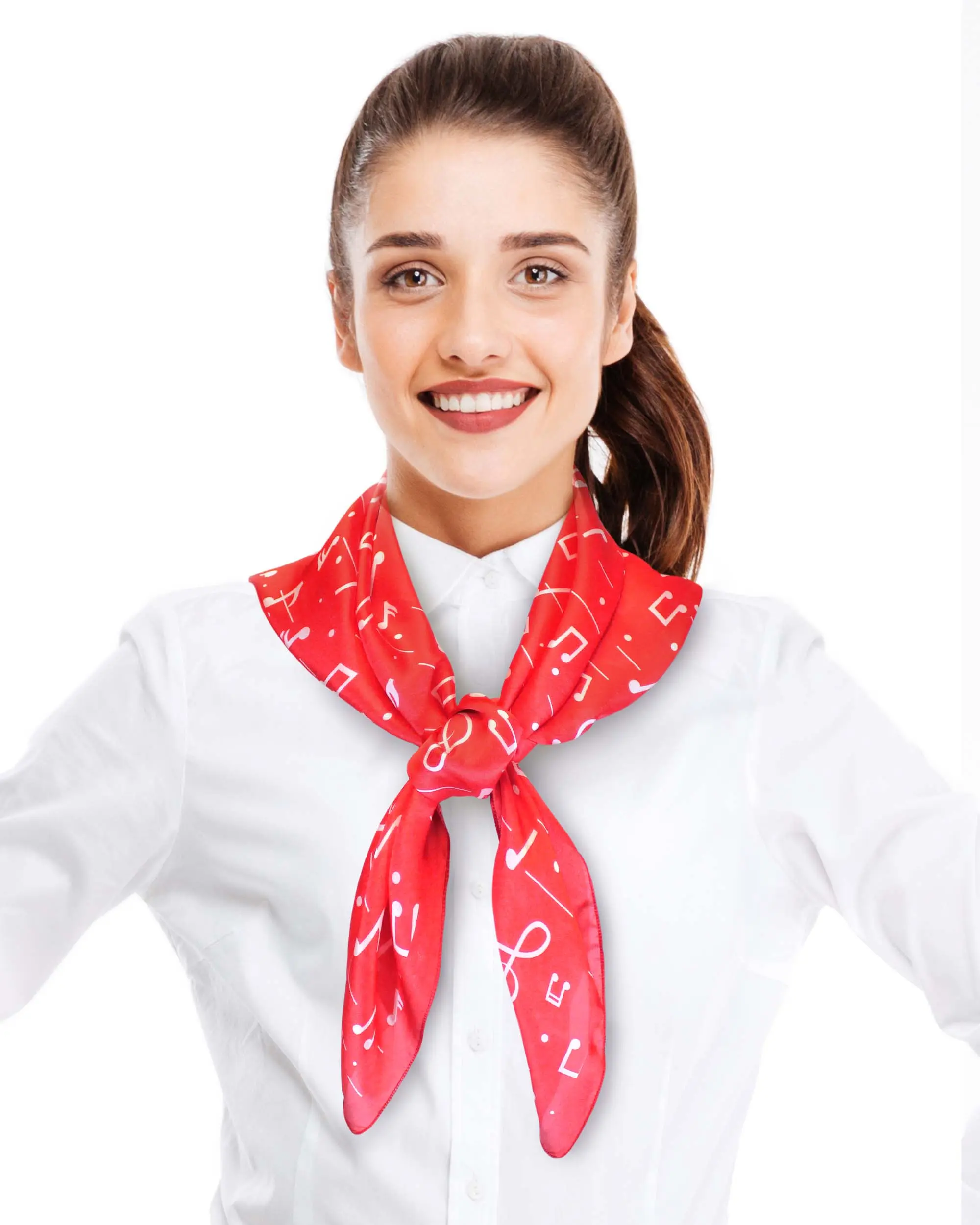 CBC Crown Unisex Silk-Feeling Square Scarf - 35"x35" Artistic Music Notes Print Red Polyester Lightweight All-Season Casual Fashion Accessory, Basic, Hand Wash Only