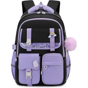 Girls Backpack,  Backpack for Girls, School Bookbag for Teens  6-15, Large Capacity Water Resistant Backpack for Elementary to High School, Cute Travel Daypack, Black