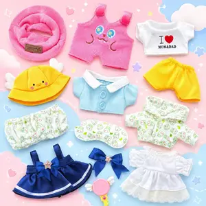 Kireidane 13/14 Pcs Doll Clothes and Accessories Set for 6 Inch Plush Dolls, Mini Toy Outfits with Hats, Shirts, Pants, Dress, Bow, Glasses and Small Accessories for Stuffed Animals
