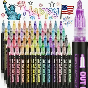 [Magic Double Line] Metallic Outline Markers Set - Shimmer Silver Glitter Self-Outline Pens for Journaling DIY Crafts, Consistent Ink Flow Metallic Markers Gift for Kid Art & School Supplies