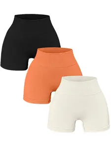 3 pairs of high-waisted slimming sports shorts that tone the abdomen and slim the figure, without bunching up the skin. Yoga pants for abdominal toning and slimming. Skinny Biker Shorts