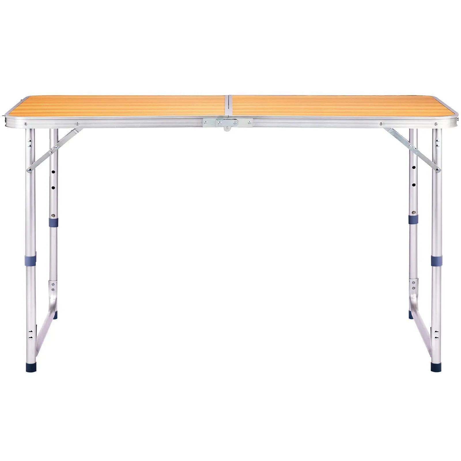 4ft wood-grain color outdoor folding table, aluminum alloy, rectangular shape, 50kg, double-fold tabletop