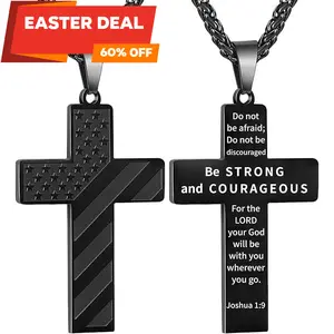 Easter Graduation Gifts Cross Necklace Bible Verse Stainless Steel American Flag Pendant Chain for Men Boys Jewelry Gift, Graduation Easter Gifts for Son Boys Men Teens