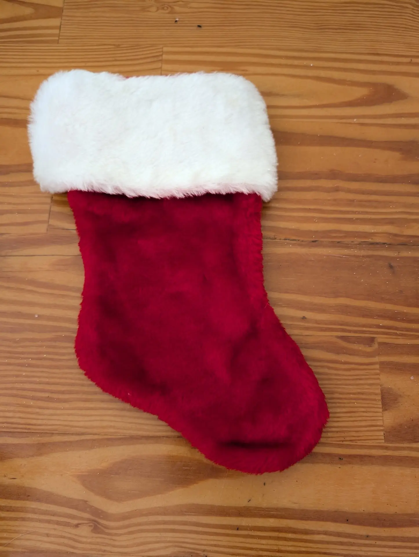 Plush Red Stocking from Unknown -  Linens (Faux Fur, Fabric Stocking, Traditional, Modern, Red, White)