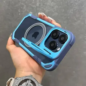 Premium Transparent Protective Case for Iphone 17 16, 15, 14, 13 Pro Max Air Plus, Featuring Magnetic Attachment And a Camera Lens Stand  Compatible with Magsafe