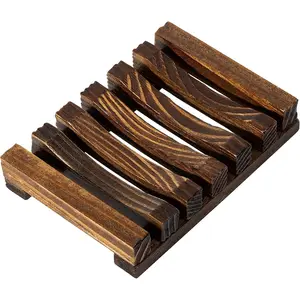 Natural Wooden Soap Dish Soap Saver Holder Soap Tray for Bathroom, Biodegradable, Zero Waste, Plastic Free, Charcoal Color