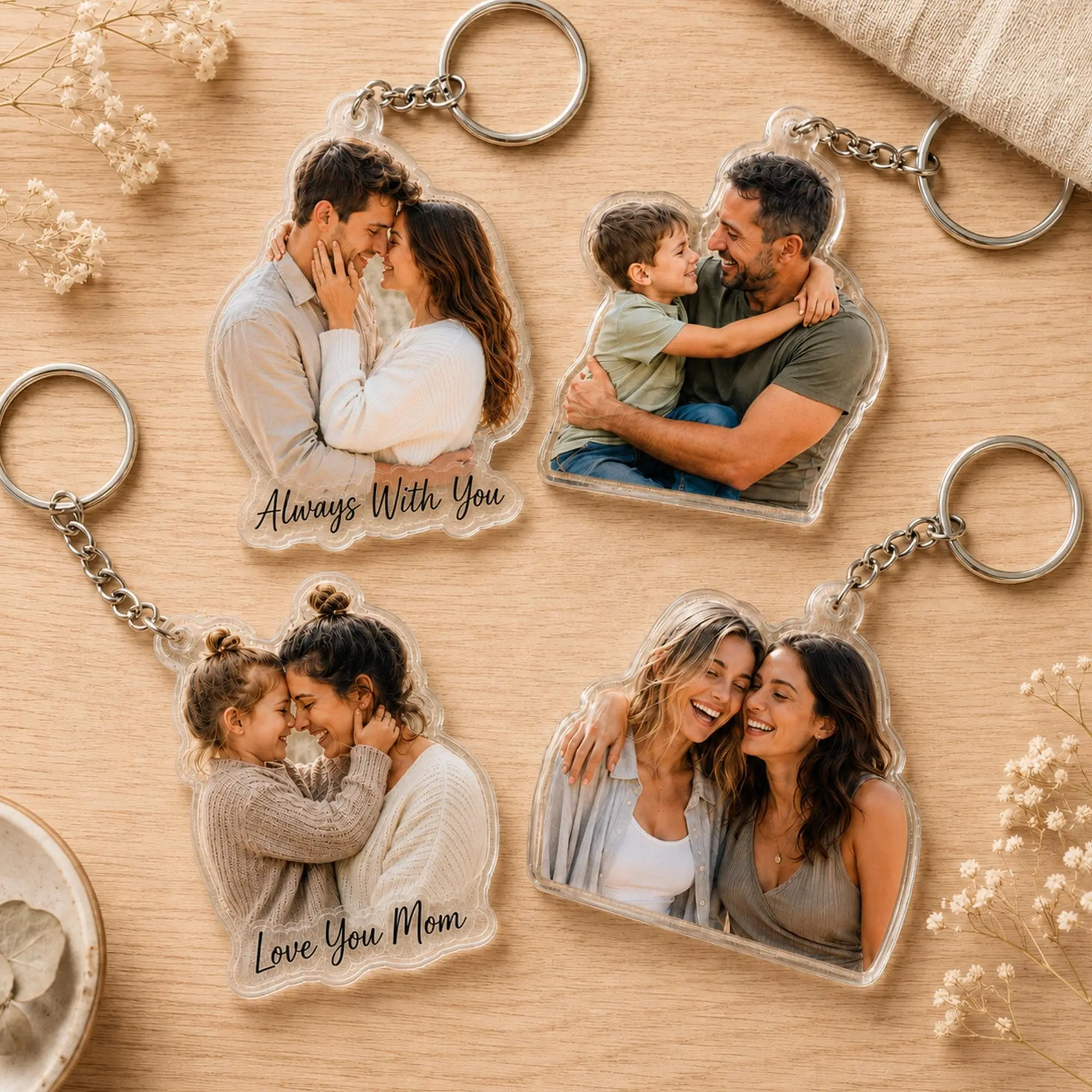Personalized Photo Acrylic Keychain – Custom Die Cut Picture Key Ring, Family Photo Keepsake, Pet & Couple Gift, Custom Gift