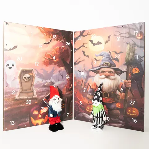 Large Handmade Creepy Cute Halloween Gnome Advent Calendar - 31 Gnome Reveals, Festive Pumpkin Patch Decor, Witchy Things, Light-Up Home Supplies, Gift Ideas for Kids, October Family Tradition Essential