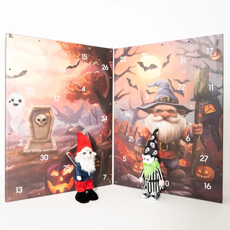 Large Handmade Creepy Cute Halloween Gnome Advent Calendar - 31 Gnome Reveals, Festive Pumpkin Patch Decor, Witchy Things, Light-Up Home Supplies, Gift Ideas for Kids, October Family Tradition Essential