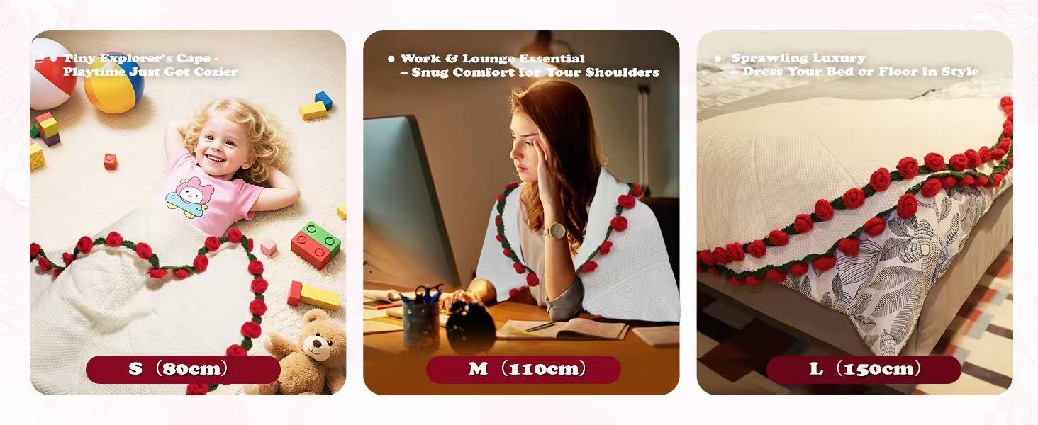 [Mother's Day] Finished Flower Bouquet Blanket Handmade Crochet Flower Blanket, Rose Bouquet Blanket, Soft Knited Throw Rose Blanket, Romantic Gift for Birthday Wedding Valentine's Day Mother's Day Christmas for Mom Girls and Sisters