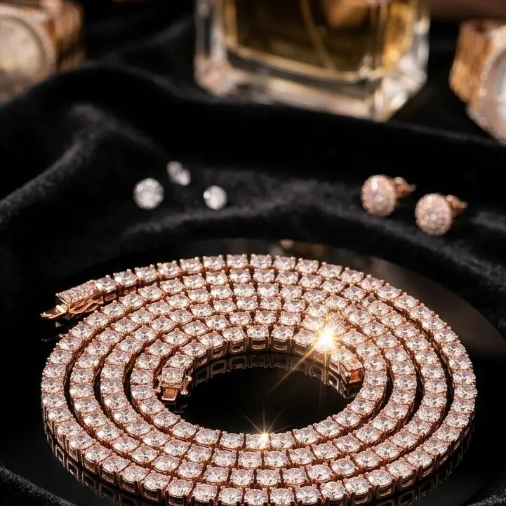 Rose Gold 3-4MM Diamond Elegant Chains Necklace, Fashion Decorative Accessory Necklace, Costume Jewelry