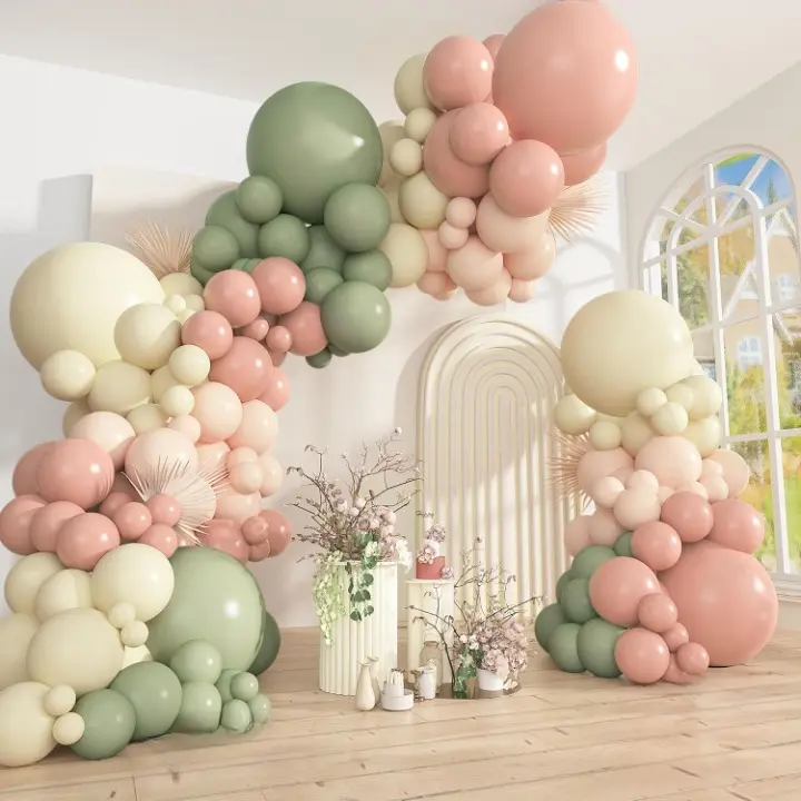 149-Piece Dusty Pink, Yellow & Sage Green Balloon Arch Kit with Pastel Peach & Ivory Balloons