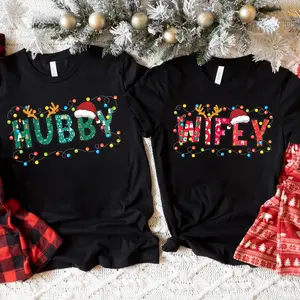 Christmas Wifey Hubby T-shirt, Christmas Family Shirt, Matching Christmas Shirt for Couple, Holiday Wife and Husband Tee, Christmas Party Tee