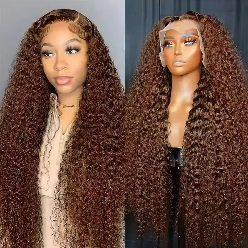 13x6 Chocolate Brown Lace Front Wig Human Hair Deep Wave Lace Front Wigs Human Hair Curly Lace Frontal Wig Wigs Human Hair #4 Colored Brown Wig Human Hair