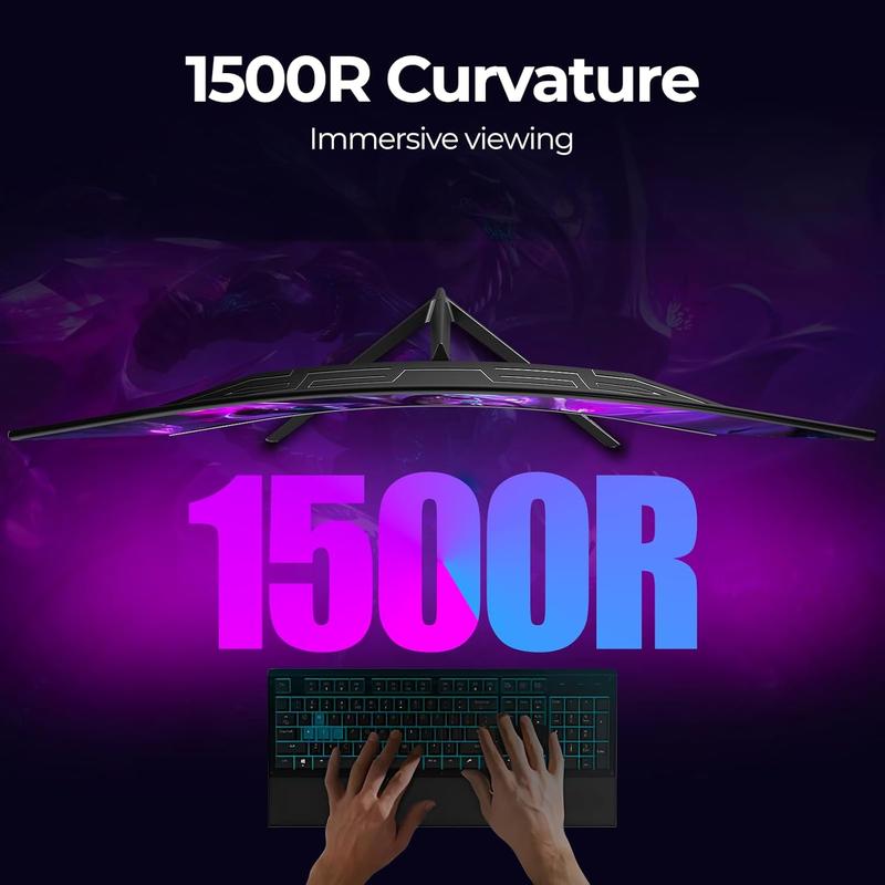 32 inch Curved Monitor 144hz/180hz Gaming Monitor 1500R QHD (2560x1440p) Computer Monitor Screen with FreeSync, DisplayPort, HDMI, Wall Mountable