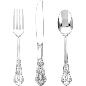 90 count  Plastic Silverware - Heavy Duty  Disposable Cutley - Fancy Plastic Utensils Flatware Include 30 Forks, 30 Spoons, 30  for Catering, Parties, Dinners, Weddings