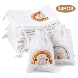 24 Pcs Cotton Drawstring Gift Bags - Rainbow Patterns Reusable Fabric Wrap Bag,Jewelry Storage Pouches,for Christmas Birthday Party Favors Packing