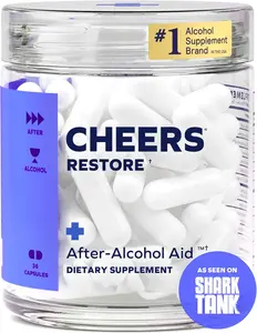 Cheers Restore Supplement with DHM + L-Cysteine for Liver Support and Recovery After Drinking, Includes Dihydromyricetin, Cysteine, Prickly Pear, B-Vitamins, and Ginger, 12 Doses