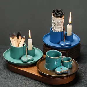 Ceramic Incense Burner Set, 1 Count Multi-functional Home Decor Aroma Blend Scented, 4-in-1 Incense Stick & Sage Burner, Palo Santo & Candle Holder