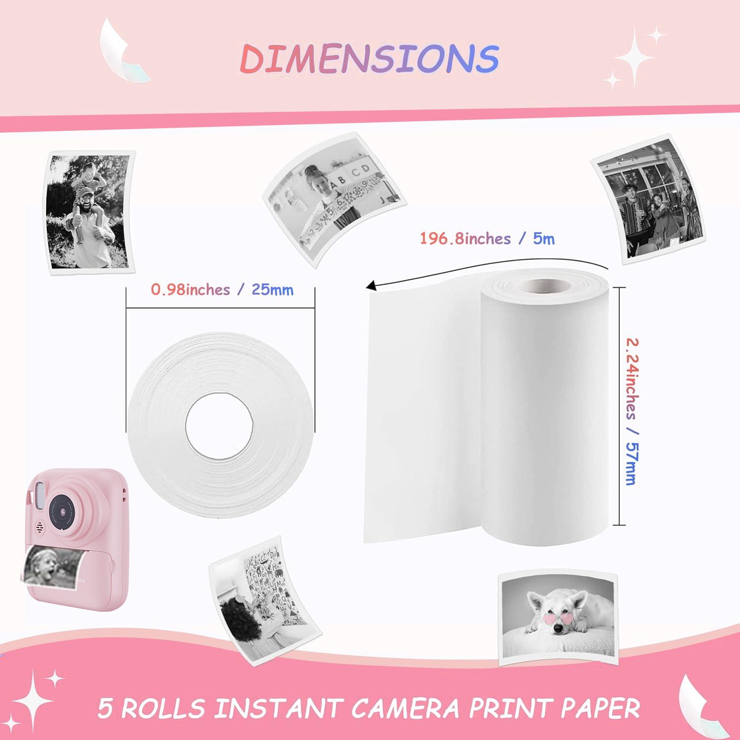 5 Rolls Print Paper for Instant Print Camera, Thermal Print Paper for Most Instant Camera, Accessories