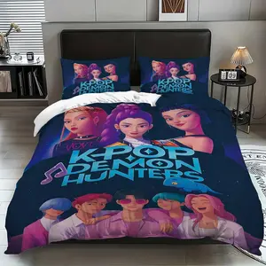 3-piece set (1 quilt cover + 2 pillowcases, coreless) Kpop D-Demon Hunters Bedding Set, Bedsheet Sets, Bed Sheets Set, Soft Comfortable Sheet & Pillowcases, All-Season Bedroom Decor, Perfect Fan Gift Idea