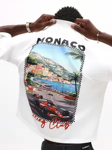 Monaco F1 Racing Club Tropical Graphic T-Shirt | Men's Oversized Cropped Cotton Vintage Racing Streetwear, Breathable Motorsport Tee, Retro Grand Prix Print Casual Top, Summer Loose Fit Short Sleeve Tee for Street Style & Motorsport Fans