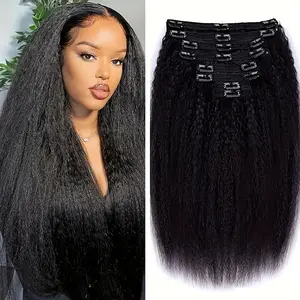 Wholesale Fashionable NEW 8pcs Clip In Kinky Straight Human Hair Extensions Real Human Hair Double Weft Clip In Human Hair Extensions Brazilian Virgin Human Hair Natural Black