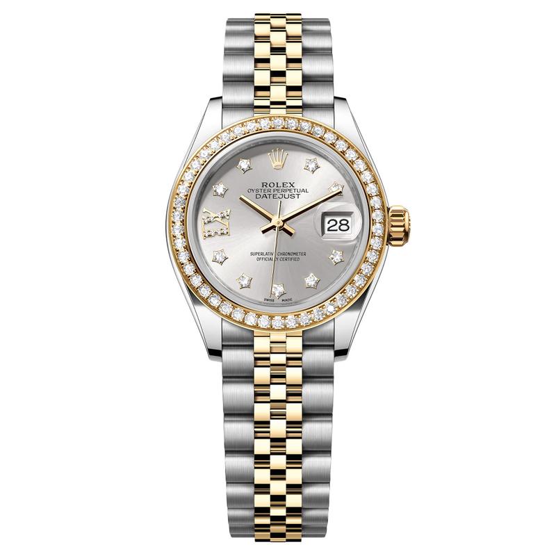 Rolex Datejust Ladies Automatic 28mm Silver Dial Two-Tone Diamond Bezel Watch m279383rbr-0003 Full Set 2025 WHP036071