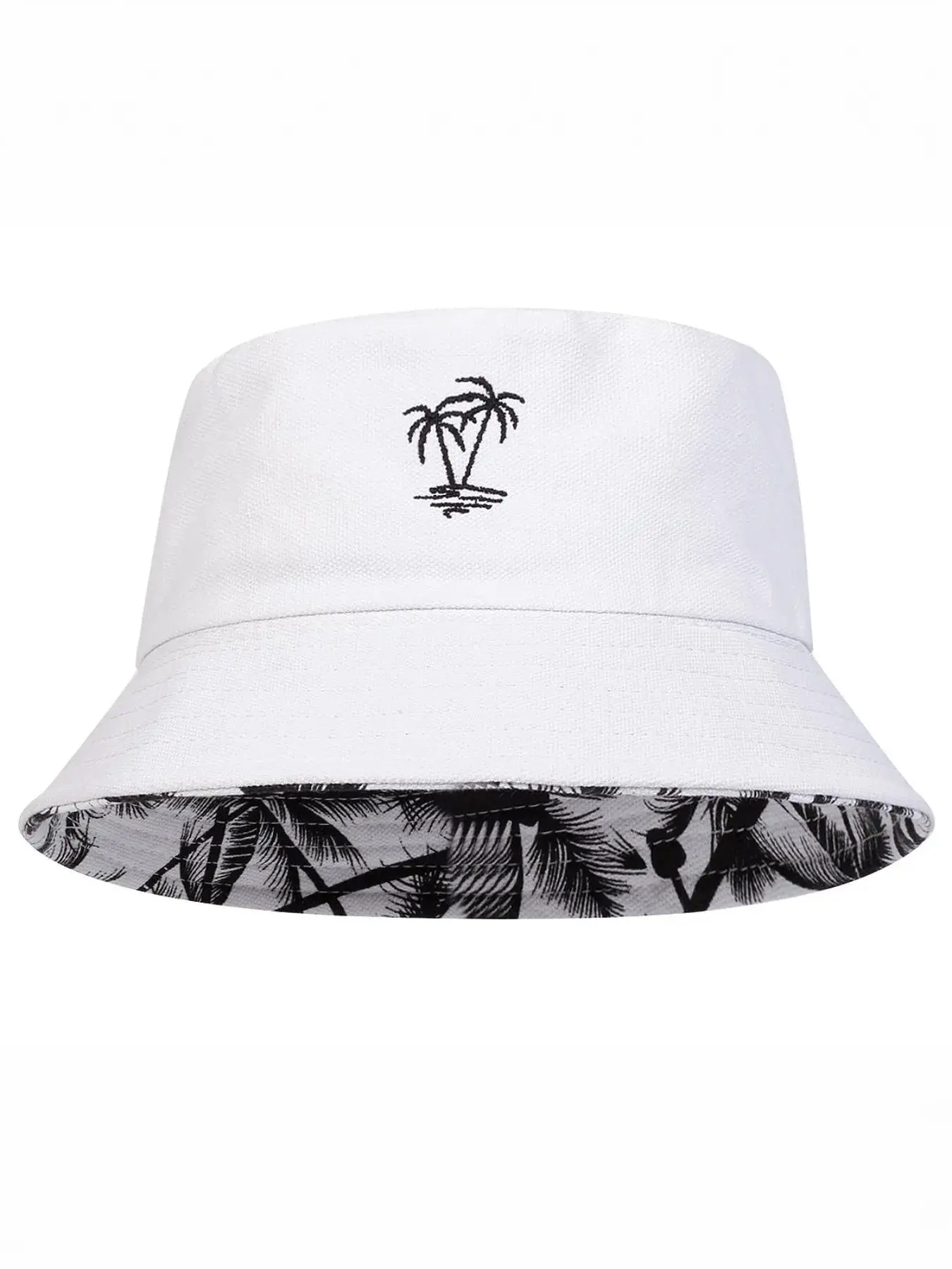 Unisex Dual-Sided Fisherman Hat with Coconut Tree Print, Sun Protection Windproof Fishing Cap, Casual Fitted Daily Wear