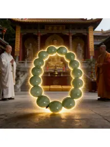 Ethereal Taoist Green Jade Bracelet Feng Shui Energy for Wealth Harmony & Protection Authentic Jade Beads for Spiritual Well-being