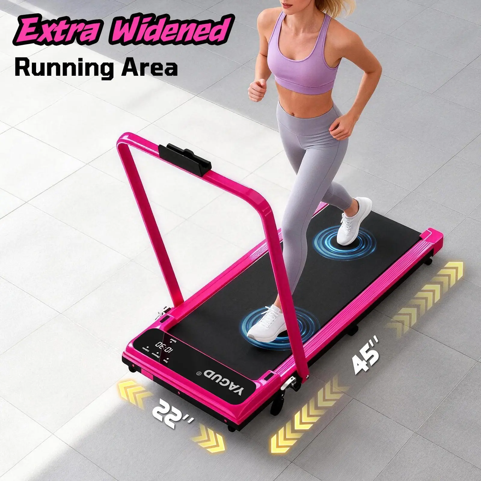 SUMMER SALE YAGUD Foldable Handrail Adjustable Incline Walking Pad Treadmill, 265lbs Cap., Portable, Low Noise Motor, Remote Control, Easy Mobility Wheels, Dual Shock Absorption, Home Workout Small Space Fitness Equipment