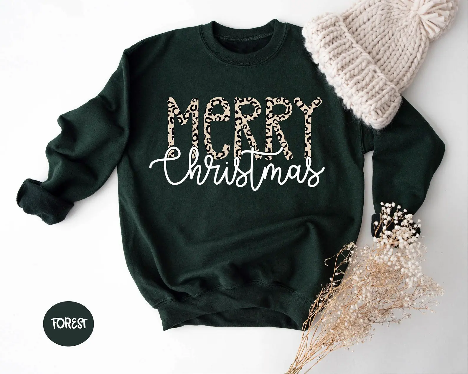 Leopard Merry Christmas Sweatshirt, Christmas Sweatshirt, Cheetah Sweatshirt, Christmas Sweatshirt, Christmas Family Sweater, Christmas Gift Crewneck Tops Underwear Women Lady Cotton Womenswear Clothing