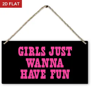 Hot Pink Preppy Girls Just Wanna Have Fun Printed Wood Plaque Sign Wall Hanging,Trendy Preppy Hanging Wall Signs for Girls Room College Dorm Bachelorette Party Decor   Home Decor Accents  11.8x5.9 In