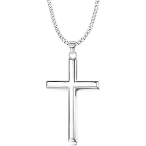 MILACOLATO Solid 925 Sterling Silver Cross Necklace for Men Women, 2mm Diamond-Cut Sterling Silver Chain with Cross Pendant Beveled Edge for Men, Silver Crucifix Cross Necklace Jewelry 16-24 Inches (Cuban Chain/Figaro Chain/Wheat Chain/Rolo Chain)
