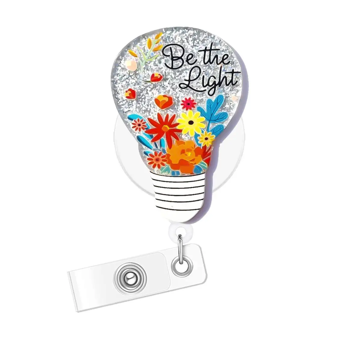 Acrylic Bling Light Bulb Shaped Badge Reel, Belt Clip Retractable Name Badge Holder, ID Card Holder for Nurse Doctor Student Worker Volunteer, Identif