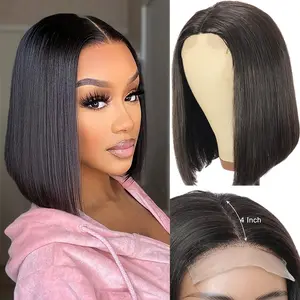 4x4 Lace Closure Synthetic Wig Short Bob Straight Wigs for Women 10 Inch Glueless Lace Front Wig 150% Density